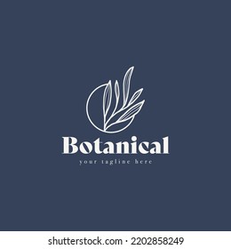 Plant branch hipster minimal logo vector with leaf simple line outline icon. Branch Leaf Monoline Lineart Logo template vector illustration