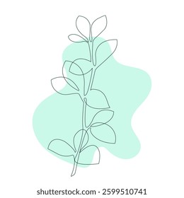 Plant branch in one line style, leaf in one line, abstract background