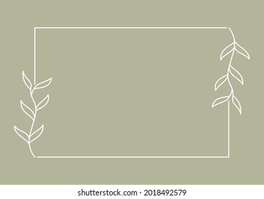 Plant branch in a rectangular frame, with place for text for posters, cards, invitations and creative designs. Flat style