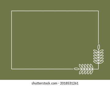 Plant branch in a rectangular frame, with place for text for posters, cards, invitations and creative designs. Flat style