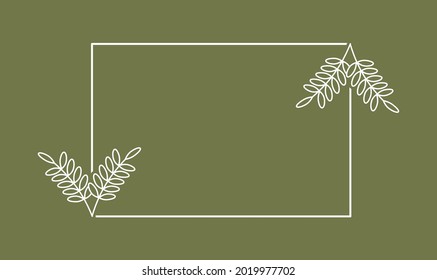 Plant branch in a rectangular frame, with place for text for posters, cards, invitations and creative designs. Flat style