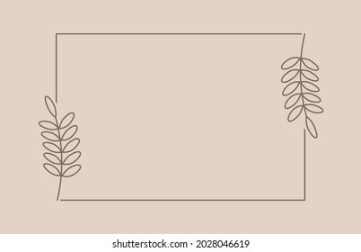 Plant branch in a rectangular frame, with place for text for posters, cards, invitations and creative designs. Flat style