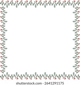 Plant branches with berries frame. Christmas plants empty frame box. Holy tree leaves and berry