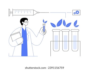 Plant breeding abstract concept vector illustration. Worker breeding plants in laboratory, agribusiness industry, agricultural input sector, seedling cultivation process abstract metaphor.