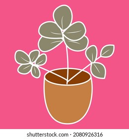 Planta en una olla marrón, ilustración, vector, sobre un fondo blanco.