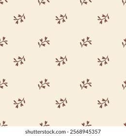 Plant brunch pattern. Abstract romantic print. Cute Botanical Background. Vector illustration
