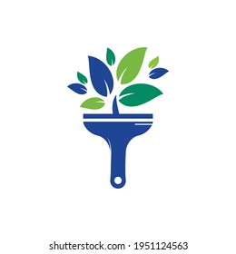 Pintura del logotipo vectorial del pincel vegetal. Renovar el concepto de logotipo vectorial.
