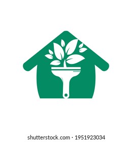 Plant brush vector logo paint. Garden renovate vector logo concept.