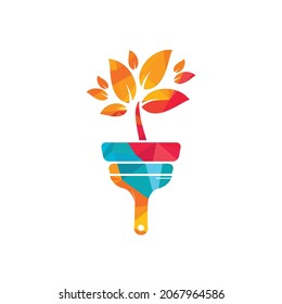 Pintura del logotipo vectorial del pincel vegetal. Renovar el concepto de logotipo vectorial.	