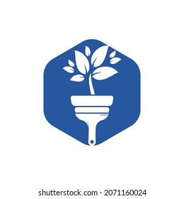 Plant brush vector logo paint. Garden renovate vector logo concept.	