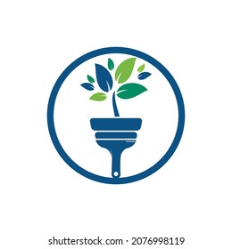 Plant brush vector logo paint. Garden renovate vector logo concept.	