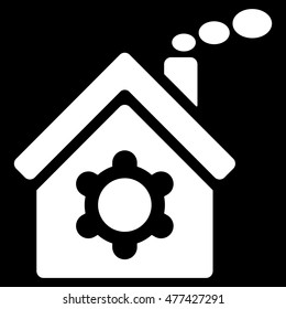 Plant Building icon. Vector style is flat iconic symbol, white color, black background.