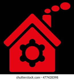 Plant Building icon. Vector style is flat iconic symbol, red color, black background.