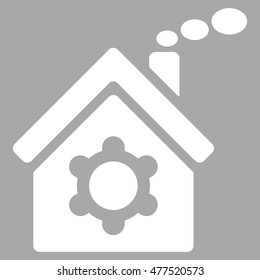 Plant Building icon. Vector style is flat iconic symbol, white color, silver background.