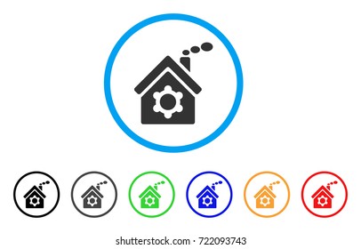 Plant Building rounded icon. Style is a flat plant building grey symbol inside light blue circle with black, gray, green, blue, red, orange variants. Vector designed for web and software interfaces.