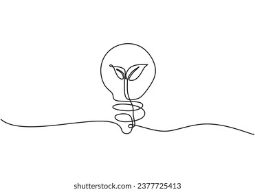 Plant in bulb lamp. One continuous single line isolated on white background.