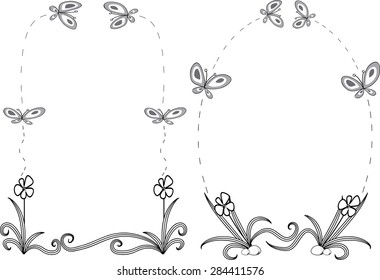 plant and butterfly with border