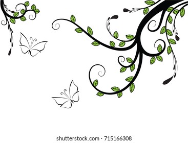 plant and butterfly vector wallpaper