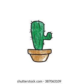 Plant cactus in pot cartoon drawing stamp