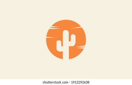 plant cactus with sunset circle logo vector icon symbol design graphic illustration