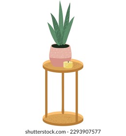 Plant and candle on table for home interior vector