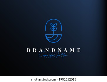 Diseño del logotipo de la cápsula vegetal. Ilustración vectorial de planta simple con cápsula. Plantilla moderna de diseño de iconos vintage con estilo de arte de línea.
