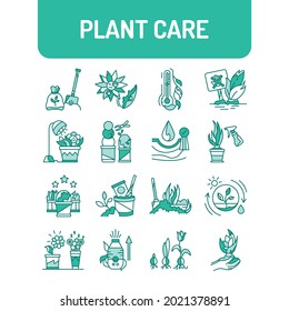 Plant care color line icons set. Pictograms for web page, mobile app, promo. 
