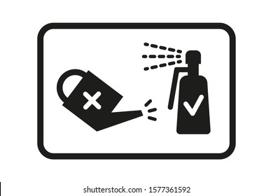 Plant care instructions flat icon with a spray bottle and watering can with supplies use marks.  Monochrome vector stock clipart.