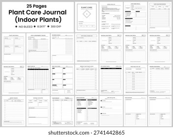 Plant Care Journal Indoor Plant Tracker 25 Pages. Watering Schedule Fertilizer Log Individual Plant Profile Growth Tracker. Vector Illustration