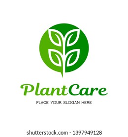 Plant care with leaf vector logo template. This graphic is suitable for ecology, tree, garden.