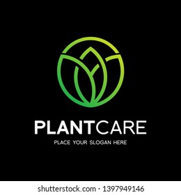 Plant care with leaf vector logo template. This graphic is suitable for ecology, tree, garden.