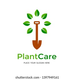 Plant care with leaf vector logo template. This graphic is suitable for ecology, tree, garden.