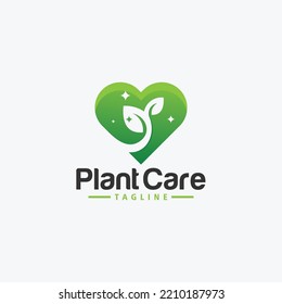 Vector de icono del logotipo del cuidado vegetal aislado con el amor y la ilustración del árbol