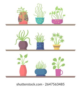 Plant care vector. Flat cartoon icon of hand with flower pot and green sprout. Gardening and ecology symbol for nature conservation. Decorative leaf design for earth day and botany theme.

