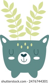 Plant In Cat Pot Vector Illustration