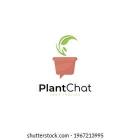 Plant Chat Logo Symbol Design Template Flat Style Vector