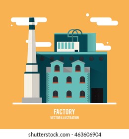 Plant cloud building chimney factory industry icon. Flat and Colorfull illustration. Vector graphic