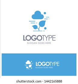 Plant, Cloud, Leaf, Technology Blue Solid Logo with place for tagline