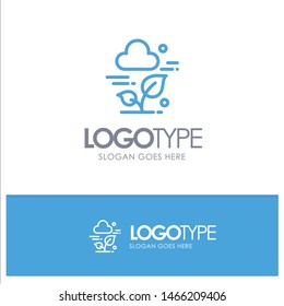 Plant, Cloud, Leaf, Technology Blue outLine Logo with place for tagline. Vector Icon Template background