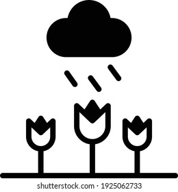 Plant with Cloud Vector Glyph Icon Design, Wet season Symbol on white background, rainfall weather Sign, Artificial precipitation Concept stock illustration