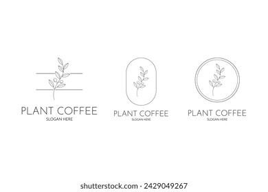 Plant coffee logo design outline style, coffee logo label set collection