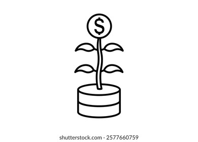 Plant with coin vector icon. Icon related to plant and business. suitable for web site, app, user interfaces, printable etc. line icon style. simple vector design editable