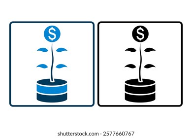 Plant with coin vector icon. Icon related to plant and business. suitable for web site, app, user interfaces, printable etc. solid icon style. simple vector design editable