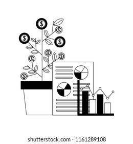 plant of coins with financial icons