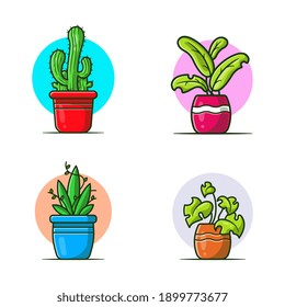 Plant Collection Set Cartoon Vector Icon Illustration. Nature Object Icon Concept Isolated Premium Vector. Flat Cartoon Style