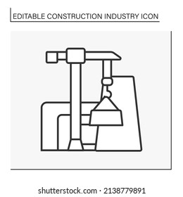  Plant construction line icon. Heavy machinery and large equipment for factory building. Construction industry concept. Isolated vector illustration. Editable stroke