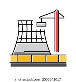 Construcción de la planta Energía nuclear Icono de color Vector. Construcción de la planta Signo de energía nuclear. Ilustración de símbolo aislado