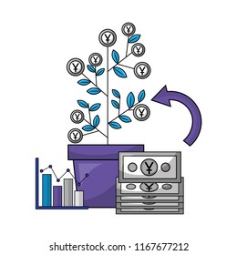 plant with crypto coins business icons