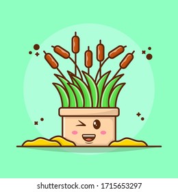 Planta recortada en la ilustración del vector de la olla. Cute Kawaii Planta Concepto Icono. Estilo de caricatura plano adecuado para adhesivos, papel tapiz, iconos, etc.