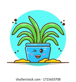 Plant Cute on Pot Vector Illustration. Cute Kawaii Plant Icon Concept. Flat Cartoon Style Suitable for Sticker, Wallpaper, Icon, etc.
